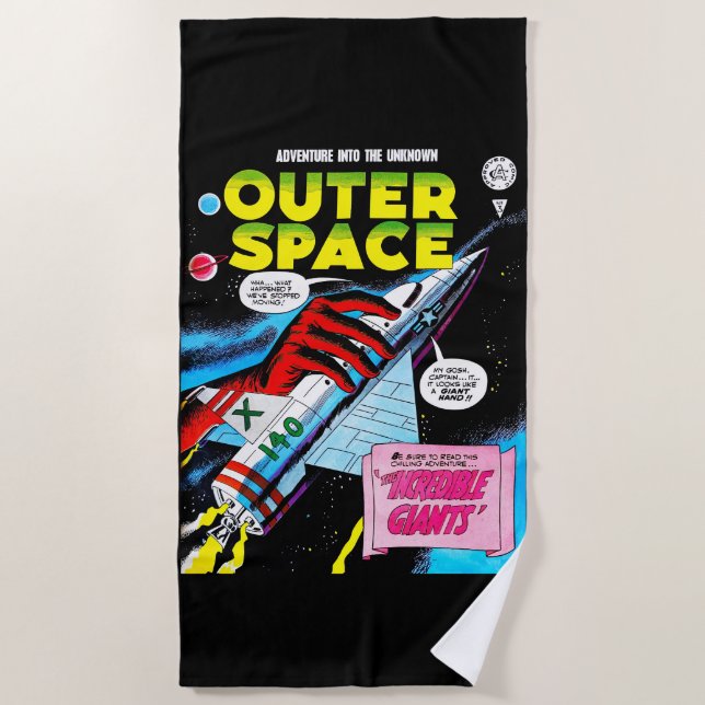 Retro Sci-Fi Adventure Outer Space Comics Cover Beach Towel (Front)