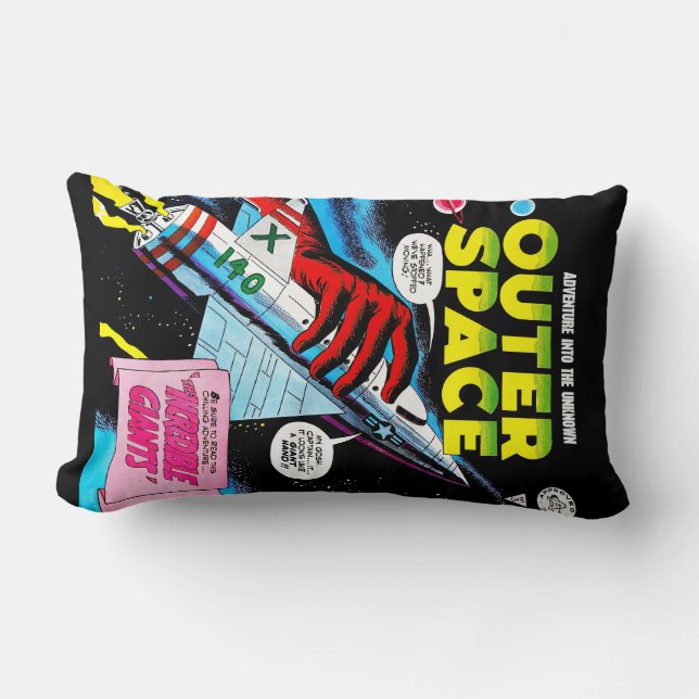Retro Sci-Fi Adventure Outer Space Comics Cover Lumbar Pillow (Front)
