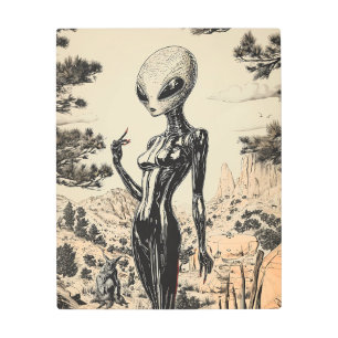 Retro Sci-Fi Alien in a Strange Wilderness Metal Print