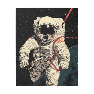 Retro Sci-Fi Astronaut Adrift in Space Metal Print