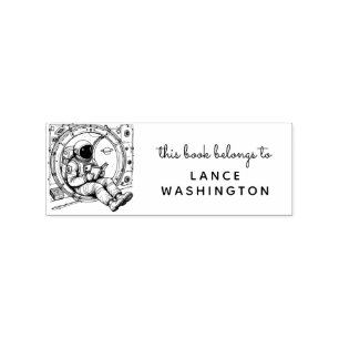 Retro Sci-Fi Astronaut Bookplate Stamp