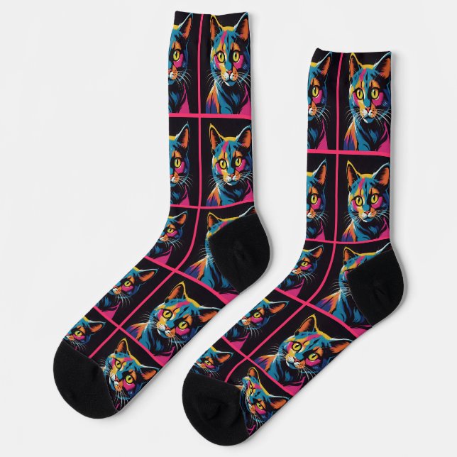 Retro Sci Fi Cartoon Cat Socks (Left)