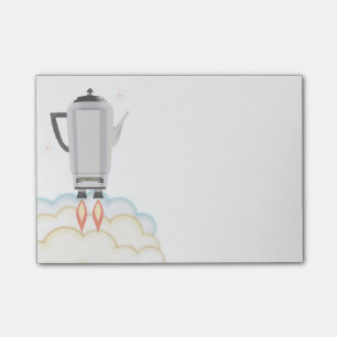 Retro sci-fi coffee pot percolator rocket ship post-it notes