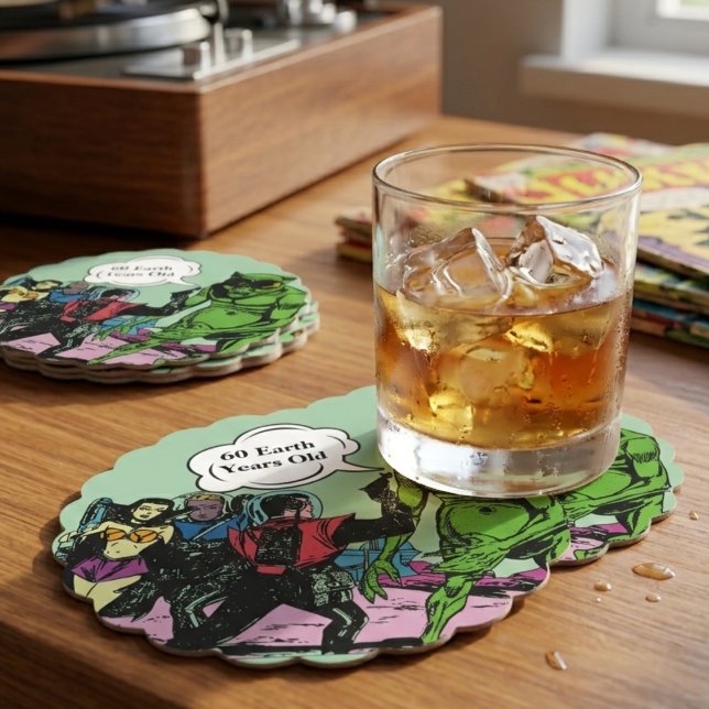 Retro Sci-Fi Comic Alien Birthday Celebration Paper Coaster (Creator Uploaded)