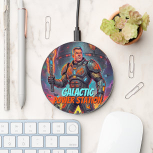 Retro Sci-Fi Comic Astronaut Space BBQ Wireless Charger