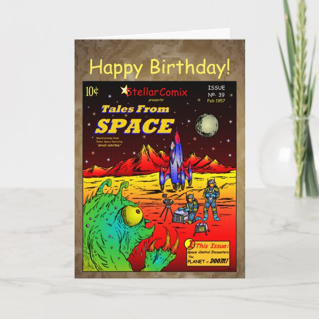 Retro Sci-Fi Comic Book Birthday Card (Front)