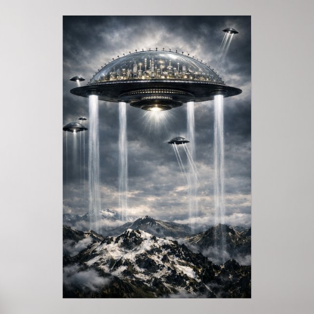 Retro Sci-Fi Fantasy Cities Of The Future Art Poster (Front)