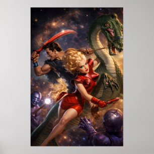 Retro Sci-Fi Fantasy Space Art Poster