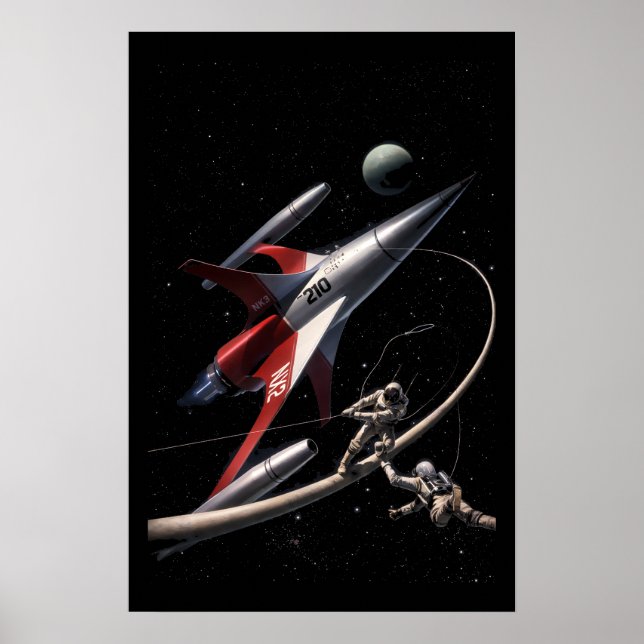 Retro Sci-Fi Fantasy Space Astronauts Art Poster (Front)