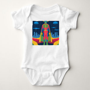 Retro Sci-Fi Hero Over Cityscape Baby Bodysuit