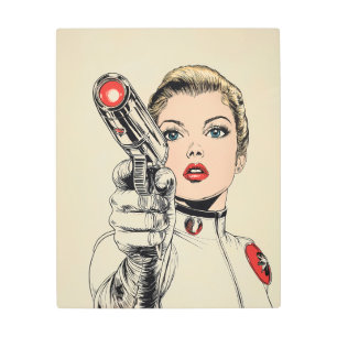 Retro Sci-Fi Heroine Defending the Cosmos Metal Print