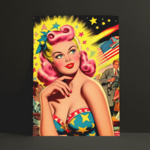 Retro Sci-fi Kitsch Girl Postcard