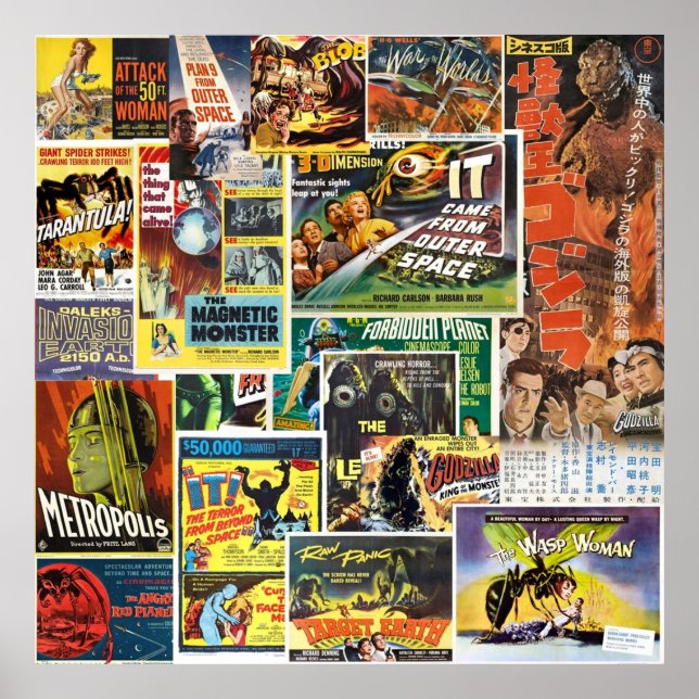 Retro Sci Fi Movies Collage Poster (Front)