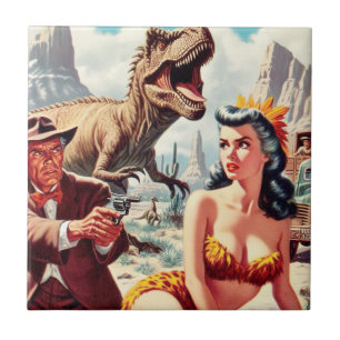 Retro Sci-Fi Pin Up Ceramic Tile