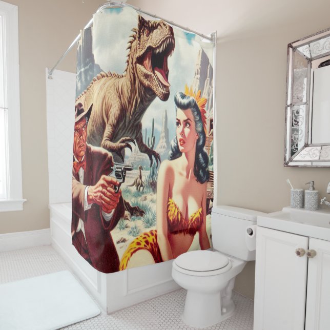Retro Sci-Fi Pin Up Shower Curtain (In Situ)