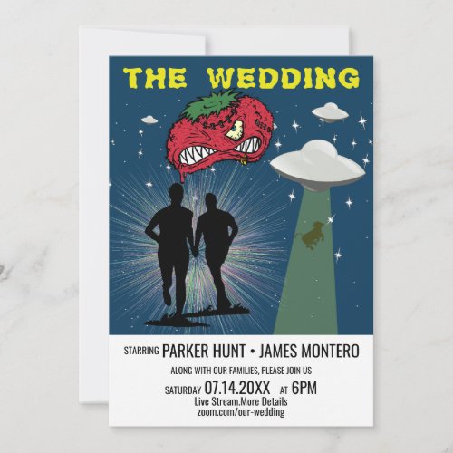 Retro Sci Fi Poster Gay Virtual Wedding Invitation