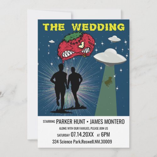 Retro Sci Fi Poster Gay Wedding Invitation