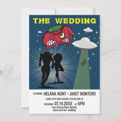 Retro Sci Fi Poster Lesbian Virtual Wedding Invitation