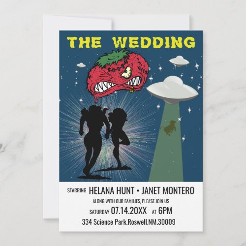 Retro Sci Fi Poster Lesbian Wedding Invitation