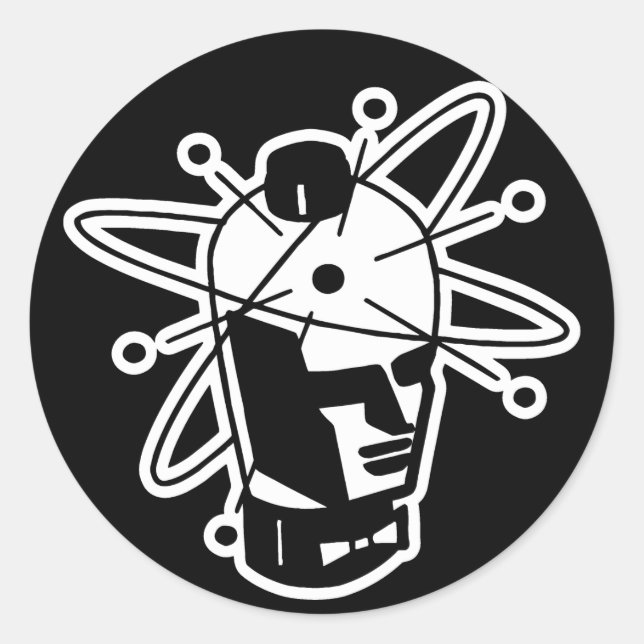 Retro Sci-Fi Robot Head - Black & White Classic Round Sticker (Front)