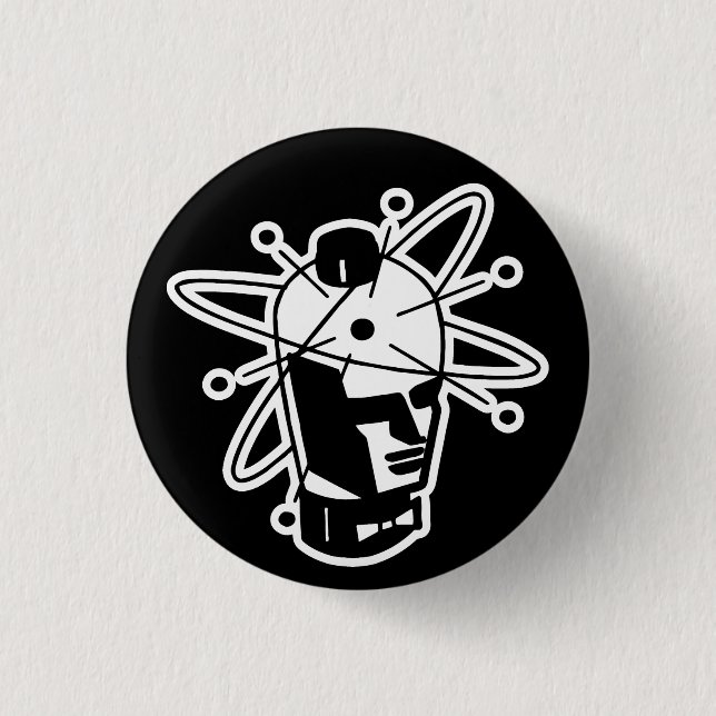 Retro Sci-Fi Robot Head - Black & White Pinback Button (Front)