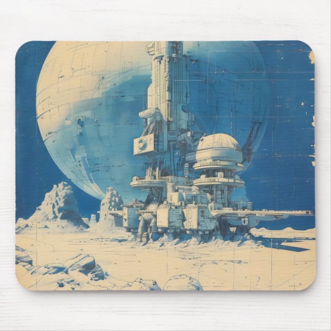 Retro Sci-Fi Space Base Mouse Pad (Front)