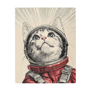Retro Sci-Fi Spacefaring Galactic Explorer Cat Metal Print