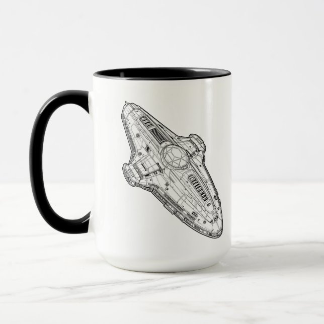 Retro Sci Fi Spaceship Blueprint Art Mug (Left)