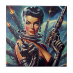 Retro Sci-Fi Woman Painting Ceramic Tile<br><div class="desc">Retro Sci-Fi Woman Painting</div>