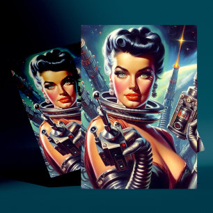 Retro Sci-Fi Woman Painting Postcard