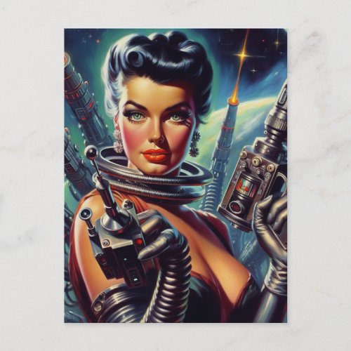 Retro Sci_Fi Woman Painting Postcard