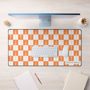 Retro Scissors Orange Checkered Custom Name Large Desk Mat
