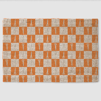 Retro Scissors Orange Checkered Pattern Fiber Doormat