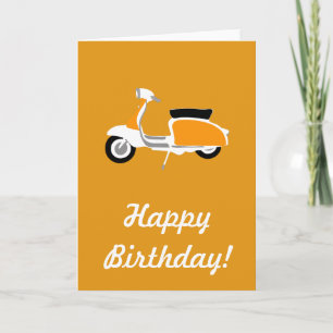 Retro Scooter Happy Birthday Card Orange