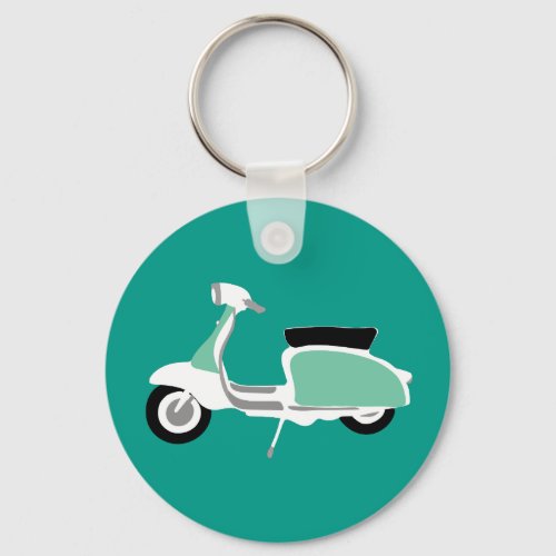 Retro Scooter Round Teal Key Ring