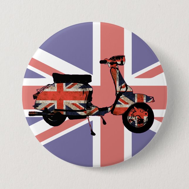 Retro scooter weathered Union jack design Pinback Button (Front)