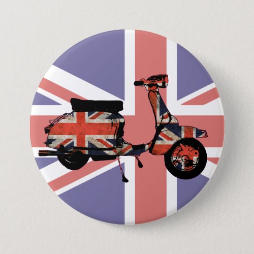 Retro scooter weathered Union jack design Pinback Button