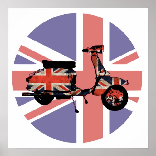 Retro scooter weathered Union jack design Poster