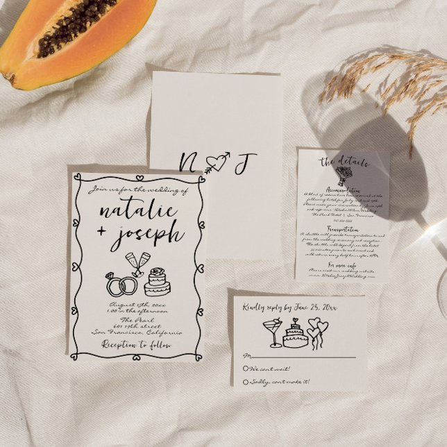 Retro Scribble Hand Drawn Written Unique Wedding Invitation (Creator Uploaded)