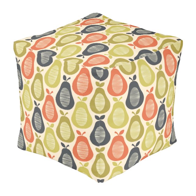 Retro Scribble Pears Pattern Pouf (Angled Back)