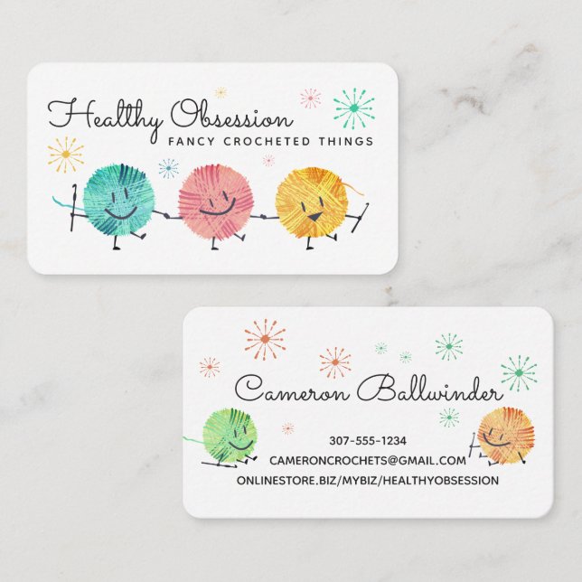 Retro scribble yarn crochet hooks business card (Front/Back)
