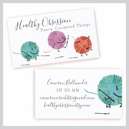 Retro scribble yarn crochet hooks business card