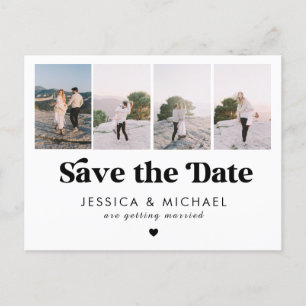 Retro Script 4 Photo Collage Wedding Save The Date Postcard