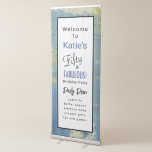 Retro Script 50th Birthday Party Welcome Retractable Banner