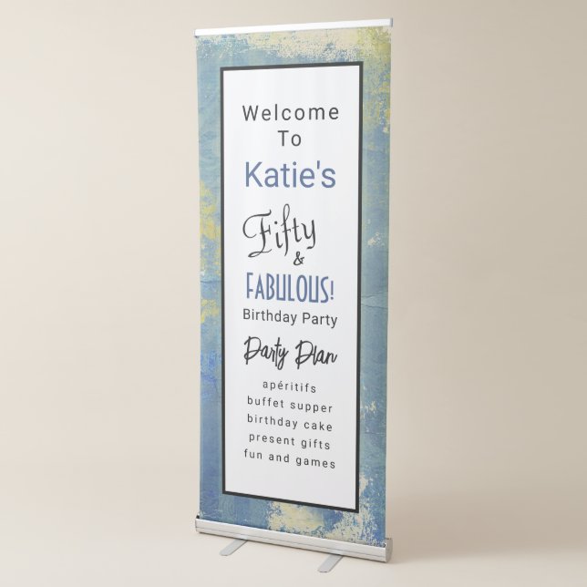 Retro Script 50th Birthday Party Welcome Retractable Banner (3/4)