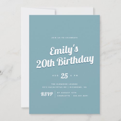 Retro Script  Any Age Blue Birthday Party Invitation