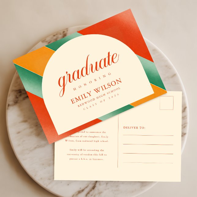 Retro Script Arch Frame Graduation Announcement Postcard (Creator Uploaded)