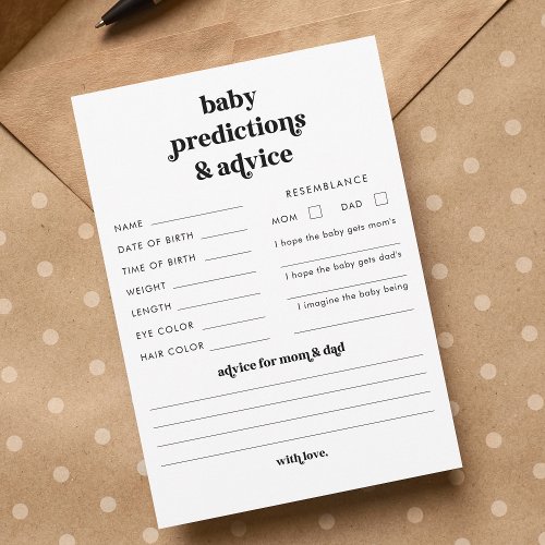 Retro Script Baby Shower Predictions  Advice Card
