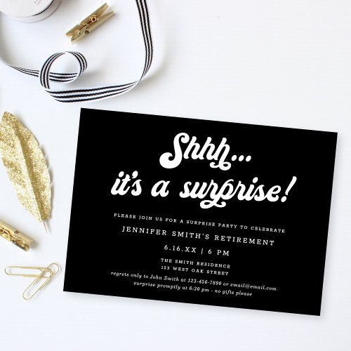 Retro Script Black Surprise Retirement Party