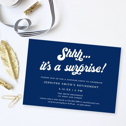 Retro Script Blue Surprise Retirement Party
